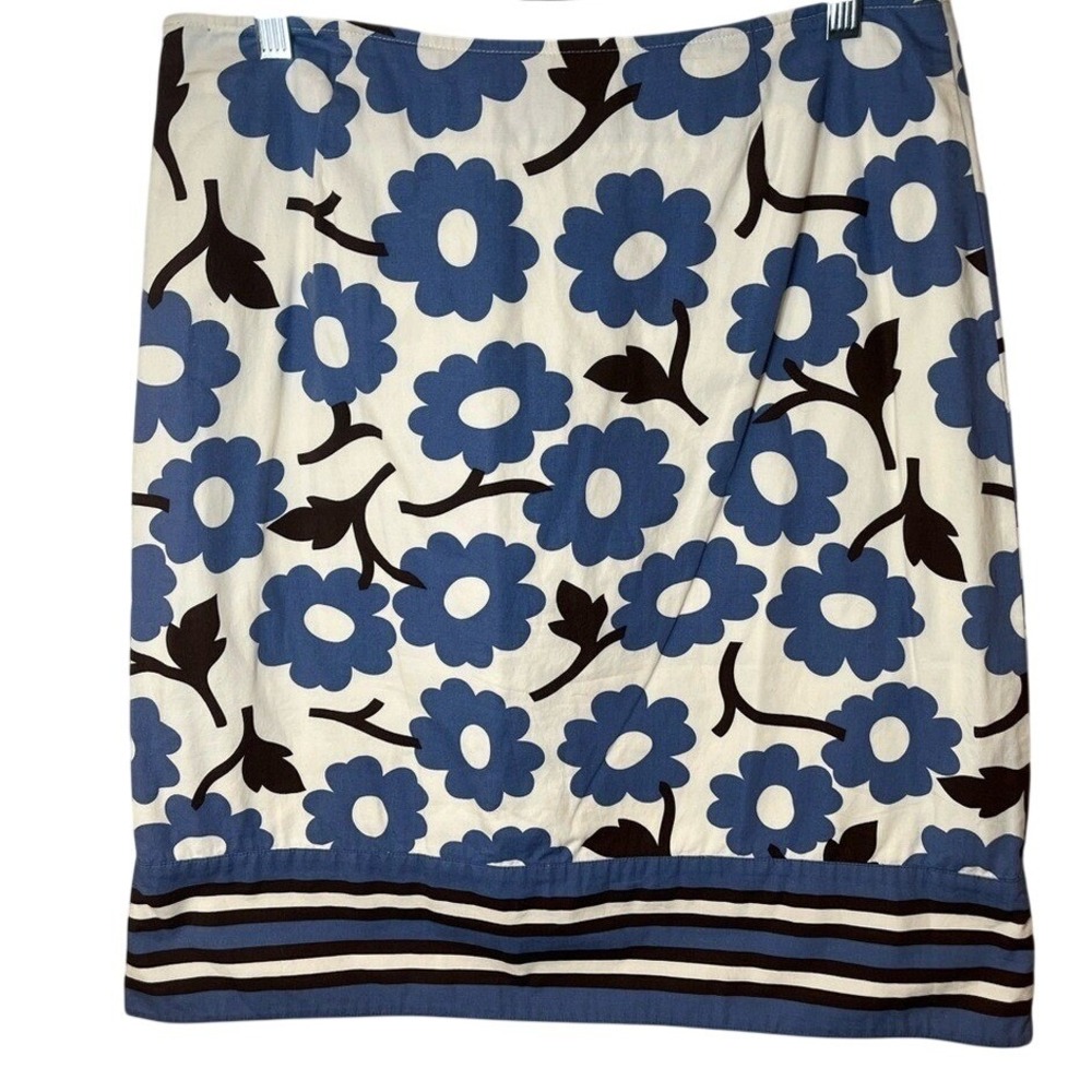 Boden Blue Floral Cotton A-Line Skirt Striped Hem W6327 Womens 12R